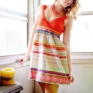 Free People! Nordic Folk Art Dress Embroidered Beaded Sweater Knit Strapless